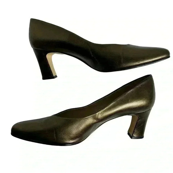 Etienne Aigner Women's Vintage Metallic Green Brown Leather Pumps Size 9 - Picture 2 of 14